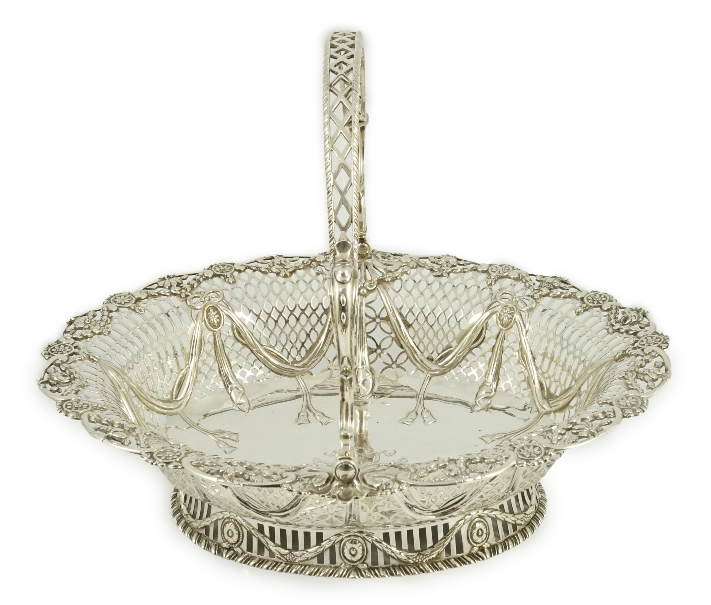 A George III pierced silver oval bread basket, by Charles Aldridge & Henry Green